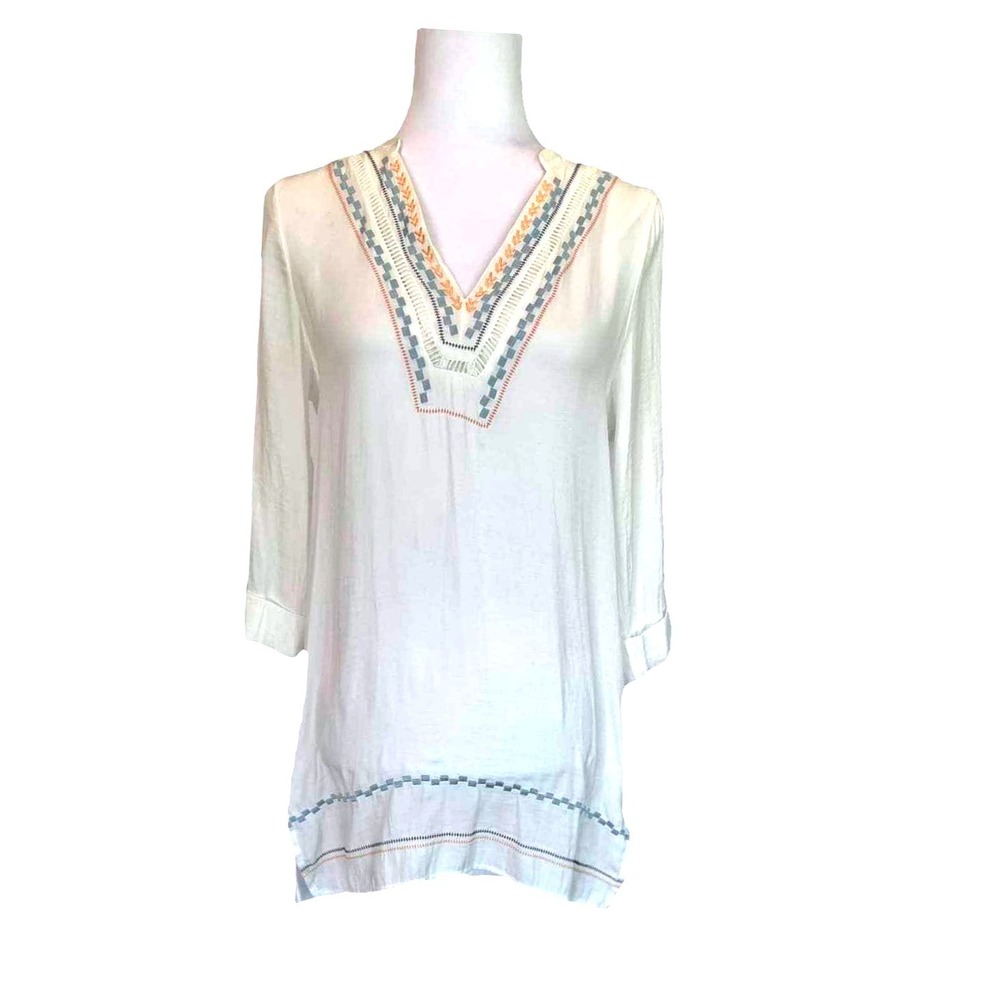 Dolan Left Coast Collection Tunic Top Size XS Embroidered V-Neck Airy Boho White
